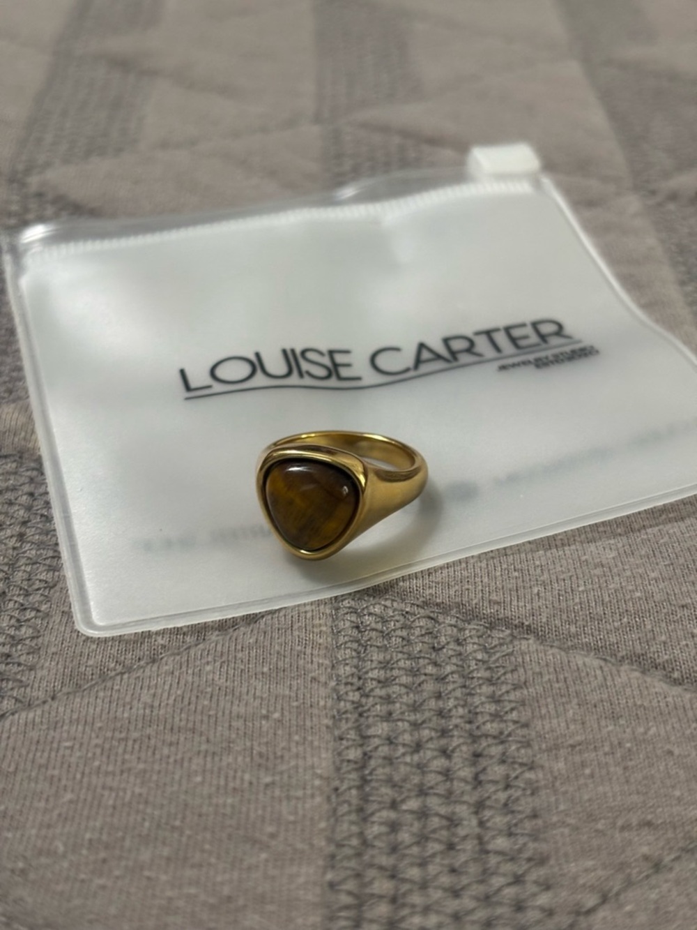 Louise Carter Gold-Tone Ring with Brown Tiger's Eye Stone